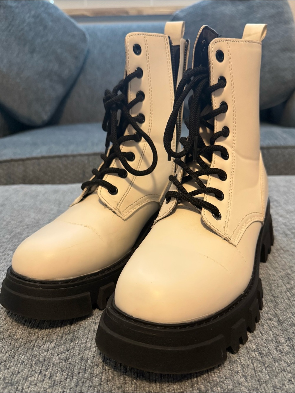 Levi's Cream Combat Platform Booties with Black Soles